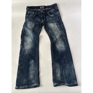 Salvage Men's Jeans Havoc Straight Slim Fit 36 x 33 Dark Denim Embroidered